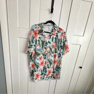 SHEIN Tropical Floral Men's Shirt - Green and Orange
